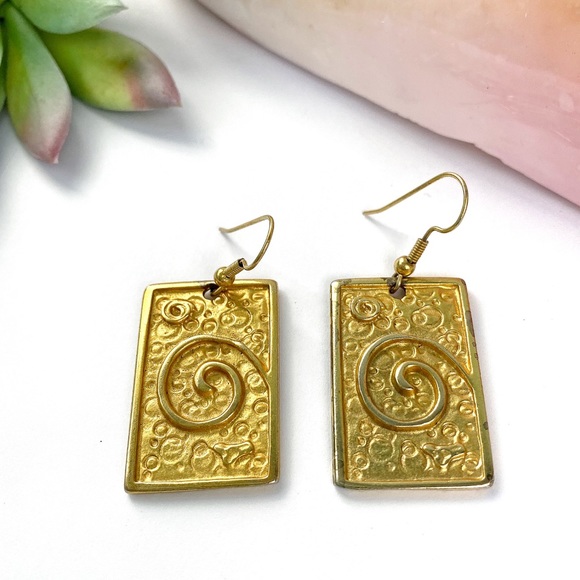Jewelry - Gustav Klimt Gold Art Swirl Geometric Earrings